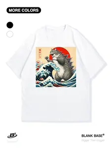 World Art Style 'cat Giraffe' Element Loose Short Sleeve, Casual Breathable Unisex Top, Trendy Fashion Short Sleeve