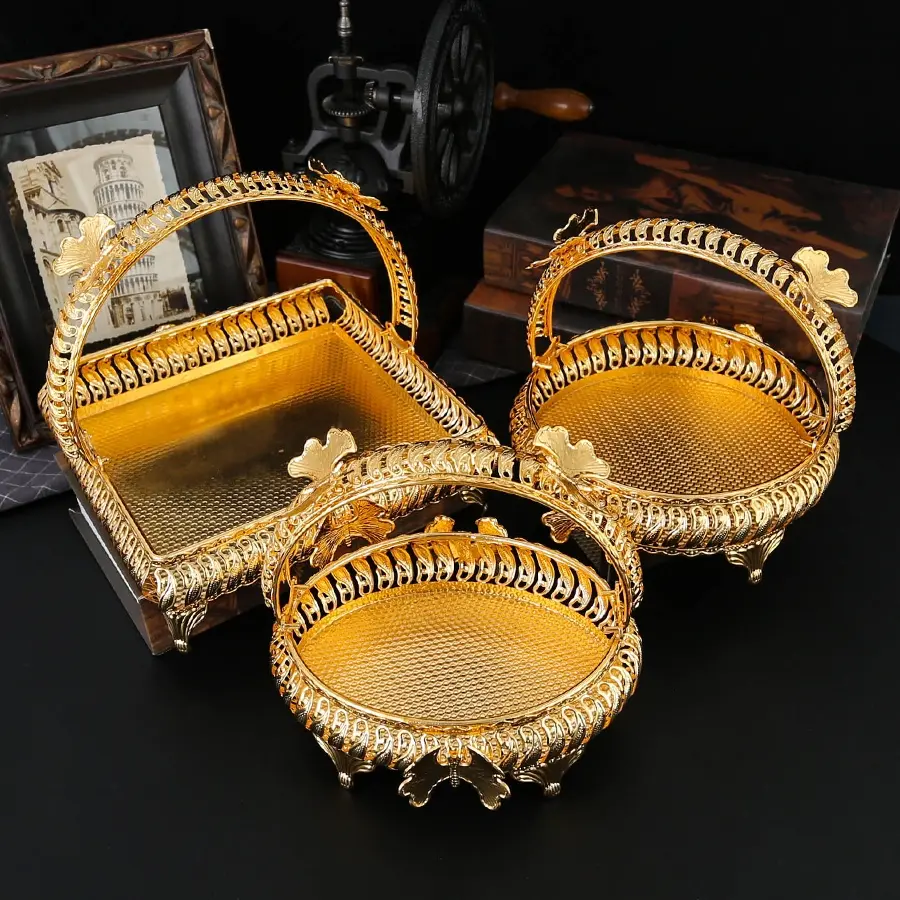 Butterfly Motif Handheld Fruit Basket, Elegant Fruit Basket, French Romantic Style, Romantic Theme, Symmetrical Design Bow Decor, Foldable Handle, Home Fruit Snack Storage Organiser, Balcony Afternoon Tea Basket