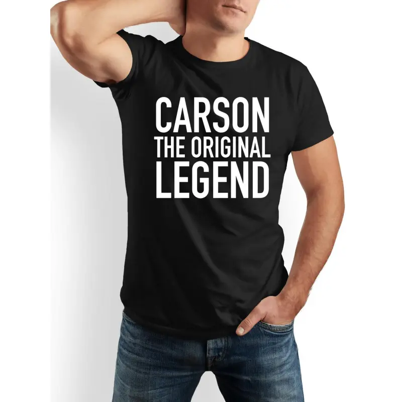 CARSON THE ORIGINAL LEGEND Mens Vintage Graphic Tshirt - 100% Cotton Oversized Menswear, Round Neck Short-Sleeve Humorous Cartoon Streetwear, Dad Gift, Casual Outdoor Apparel (Black & White)