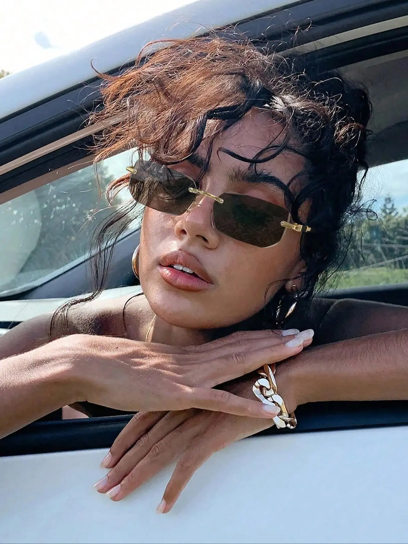 Unisex Frameless Trendy Casual Sunglasses Summer Shades for Trendy Beach or Driving, Stylish Summer Streetwear Accessories, Fashionable Eyewear