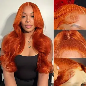 Female 13x6 Lace Frontal Copper Orange Human Hair Wig, Pre-Plucked Natural Hairline, Glueless Body Wave Wig with Middle & Side Part, Ideal for Wedding, Christmas, Festival #Summervibes