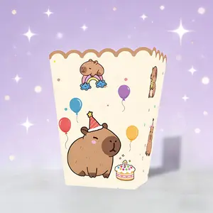 6 Piece Capybara Popcorn Boxes, Striped Paper Bags, Party Bags, Candy Boxes, Perfect for Theme Celebrations, Elegant Party Decor