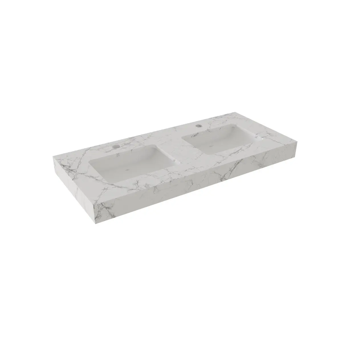 Glam 48 Inch White Bathroom Vanity with Lights and Stone Slab Countertop, Modern Floating Rubberwood Cabinet, Dual Sinks