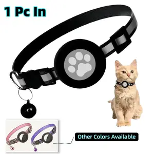 Adjustable Anti-Lost Pet Collar with Silicone Airtag Holder Paws, Lightweight Polyester Collar with Bell, Ideal Pet Gift