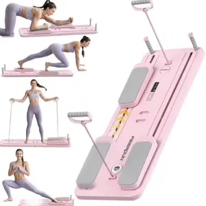 Portable 5-in-1 Pilates Reformer Board – Folding Home Gym Workout Set for Women, 300LB Capacity, Full Body Fitness Trainer (Pink)