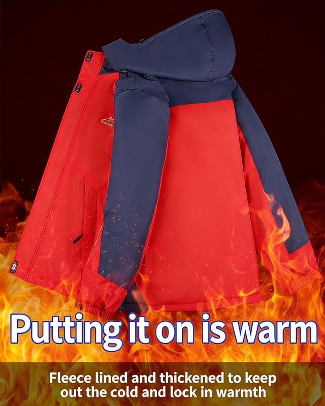 Men's Winter Windproof Waterproof Snow-Fleece Hoodie – Thick, Warm Cold-Weather Jacket; Features a Removable Hood & Zippered Front Closure; Perfect for Outdoor Sports, Hiking & Everyday Commuting; A Versatile Must-Have Piece for Men's Wardrobes