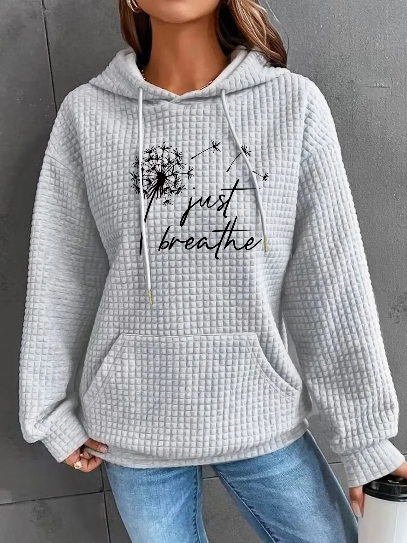 Women's Trendy Casual Drawstring Hooded Sweatshirt with Dandelion Print, Long Sleeve Pullover with Pocket, Fall & Winter Casual Top