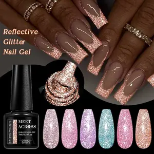 6pcs Reflective High Quality Glitter Gel Nail Polish Set, Fluorescent Sequins Nail Varnish, Semi Permanent Soak Off UV LED Nail Gel for Home Salon