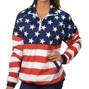 Unisex American Flag 1/4 Zip Windbreaker Jackets Blue