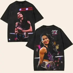 AJ Lee WWE Diva Wrestling T-Shirt acid wash Crazy Is My Superpower Graphic Tee Womens Vintage Washed Black Oversized Heavyweight Cotton Crewneck Streetwear Top Retro Fan Merch Unisex Casual ShortSleeve Printed Tshirt shirt wwe fan Fabric Menswear