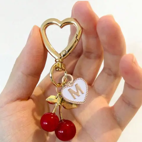 Cherry Bag Decoration, Cherry Keychain, Keychain Accessories, Key Chain Decorations - Hang Keys Or Decorate Bags And Suitcases, With Alloy Pendant Letters, Decorative Pendants As Valentine's Day Gifts