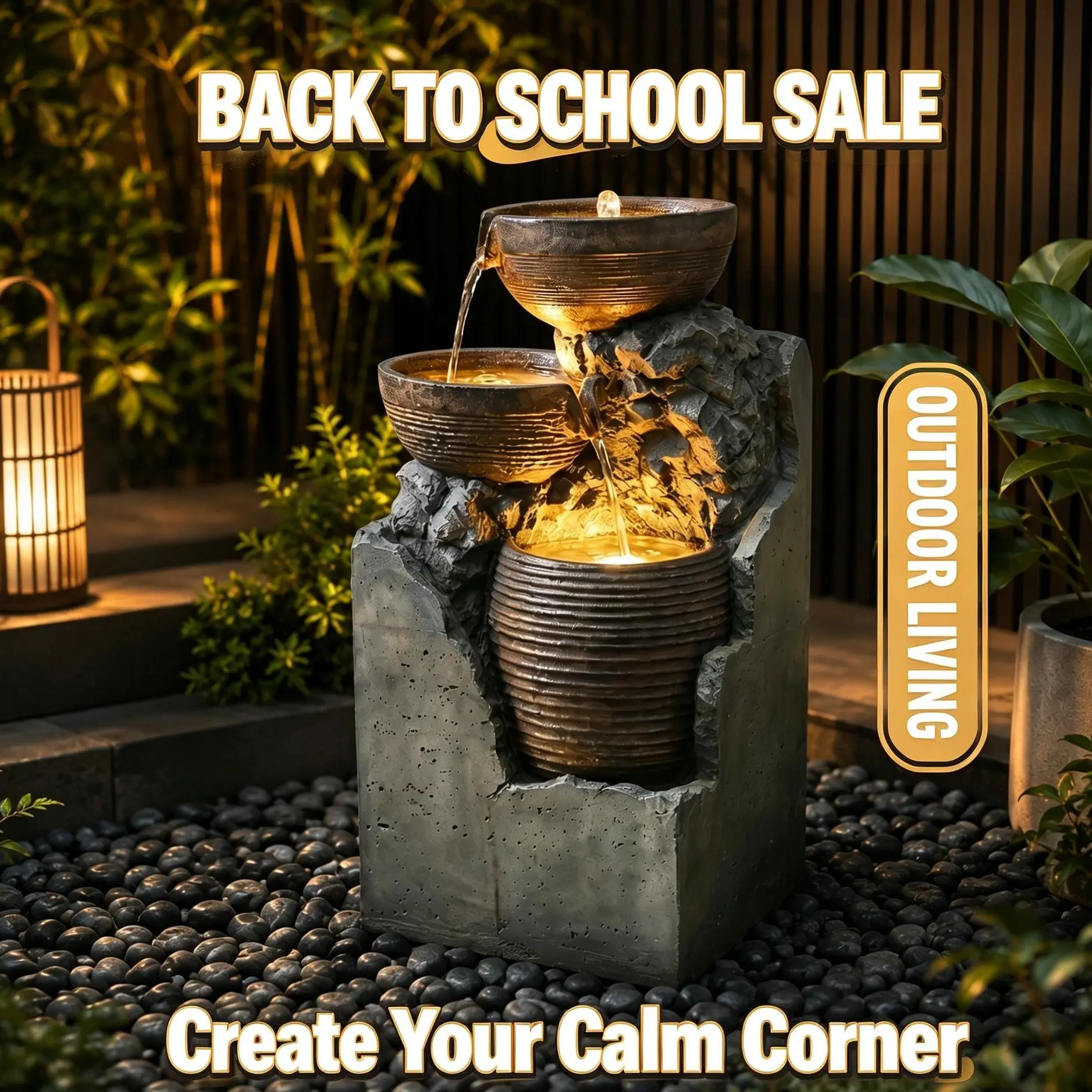 2026 US Back To School Campaign Tankana Electric Outdoor Rock Waterfall LED Lighted Fountain - Stone Garden Water Feature for Garden, Patio Home Decor | Outdoor Water Fountain, Stone Garden Fountain