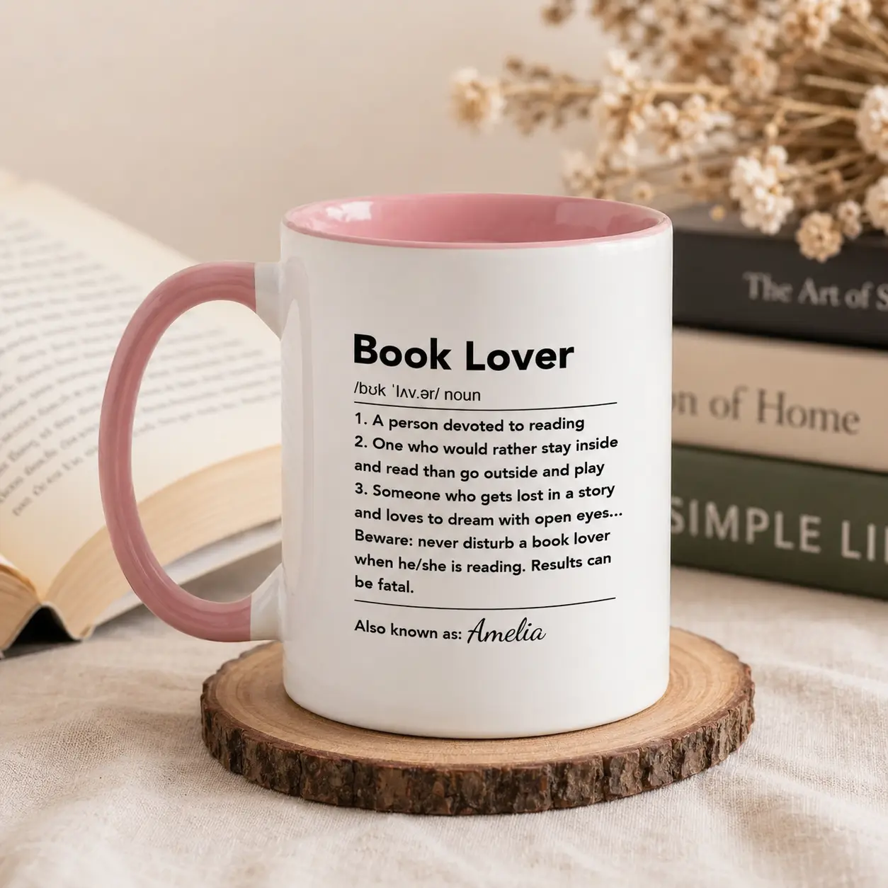 Glossy Ceramic Reusable Drink Mug - Personalized Book Lover Cup with Custom Name, Printed Reader Definition, Funny Bookworm Gift