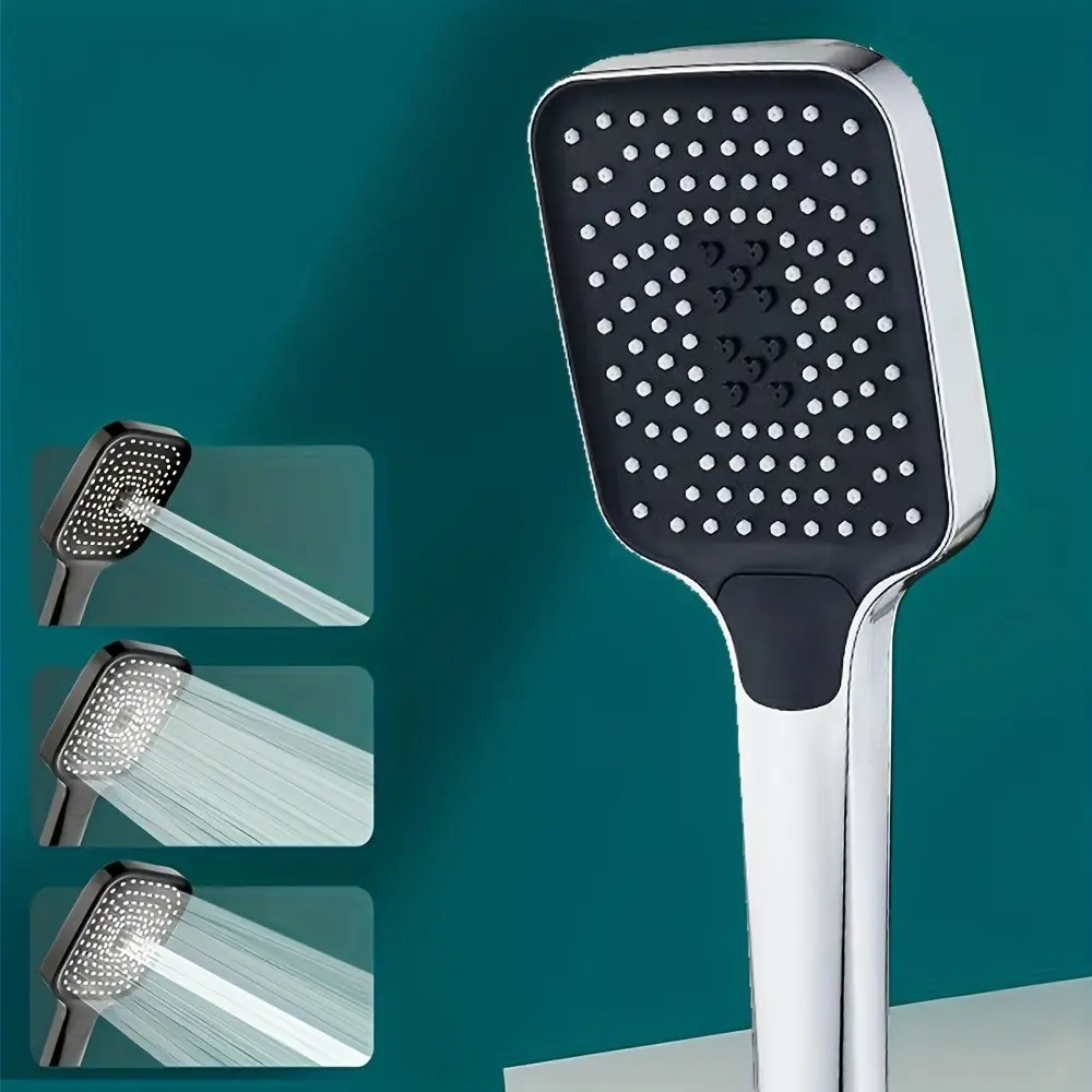 Large-area shower head with silver finish, 3 adjustable modes, high-quality water flow shower faucet, shower head, and bathroom accessories