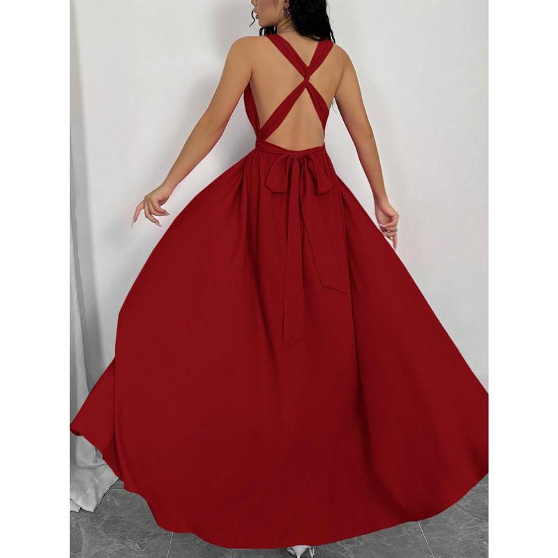 Shein raffinea sexy backless high slit long formal dress for New Year clothes maxi women outfit
