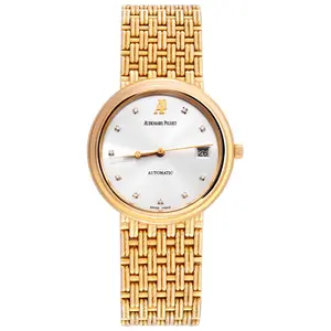 Audemars Piguet Vintage Classic 36mm Automatic 18K Yellow Gold Silver Dial with Factory Diamond Hour Markers Woven Gold Bracelet Ladies / Midsize Watch WHP042442