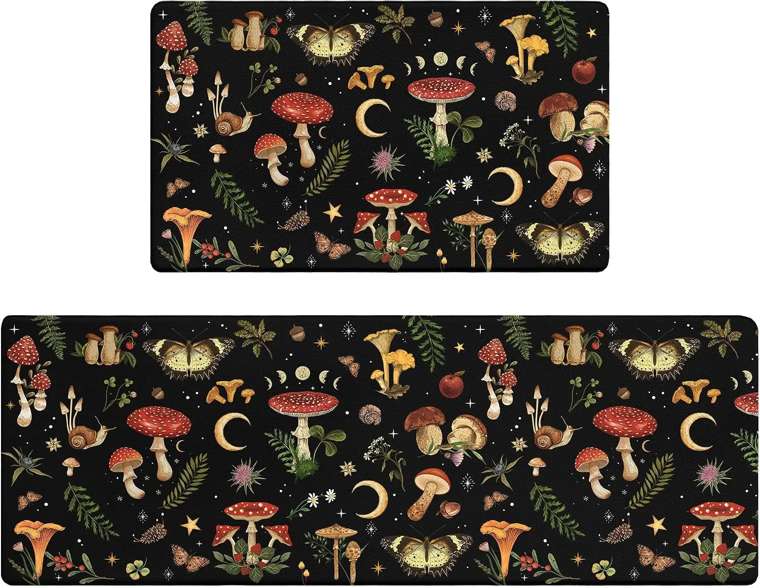 Mushroom Rug Kitchen Mats for Floor Cushioned Anti Fatigue Kitchen Rugs Sets of 2, Non Slip Waterproof Black Kitchen Floor Mat, Comfort Memory Foam Standing Mat for Office Laundry Sink Desk