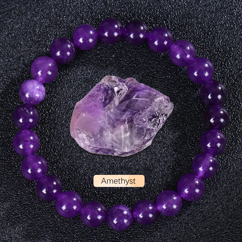 Unisex Natural Amethyst Crystal Energy Bracelet - Calming, Stress Relief, Sleep Support