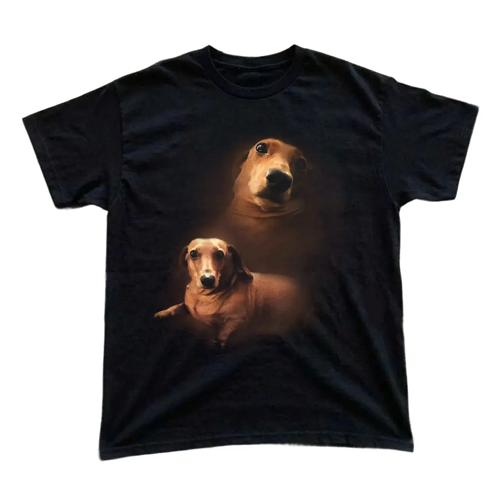 The Dachshund Dog Portrait Meme Graphic Tee, Vintage Retro Funny Parody T-Shirt, Unisex Cringe Cute Humor Shirt, Menswear Womenswear Streetwear, Gift for Men, Gift for Women, Crew Neck T-shirt, Trending T-shirt