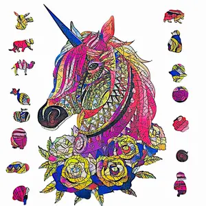 Wooden Jigsaw Puzzle for Adults,Unique Unicorn Animals Shaped Magic Jigsaw Puzzle Pieces,Gift for Adults,Can be Used as a Cool Mouse Pad,157pcs,(11×7.5 inches) Large
