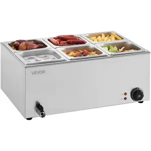 VEVOR 4 - Pan Commercial Food Warmer, 24QT Electric Steam Table, 1200W Professional Countertop Stainless Steel Buffet Bain Marie with 86 - 185F Temp Control for Catering and Restaurants, Silver