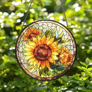 Sunflower Design Sun Catcher, Hand-painted Hanging Window Panel, Boho Floral Wall Art for Spring & Summer Home Decor, Perfect Mother's Day & Wedding Gift, Ornaments