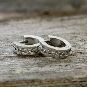 GTHIC Simple Chain Design Stainless Steel Hoop Earrings for Men Women Fashion Jewelry Daily Wear