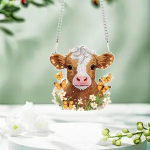 Cow Pattern DIY Diamond Arts Colorful Painting Kit, 5D Diamond Arts Colorful Painting Acrylic Hanging Pendant, DIY Art Window Pendant Ornament, Handmade Gifts