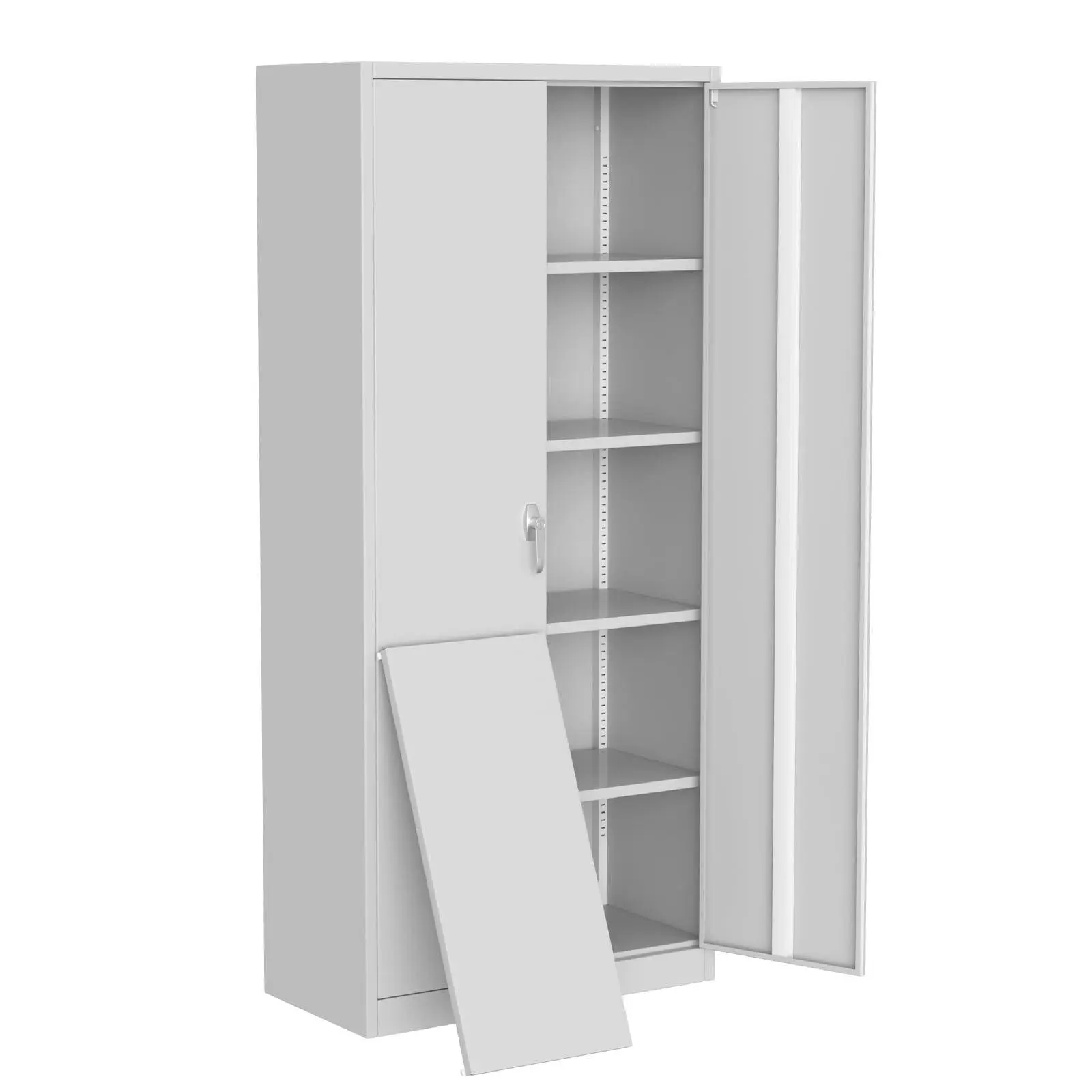 Secure 71-Inch Tall Steel Storage Cabinet with Lockable Double Doors – 4 Adjustable Shelves & Feet – Durable Metal Construction – Pantry, Garage, Office, Bedroom, Workshop Organization – White