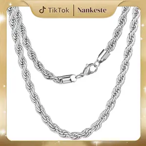 Fashion 925 silver plated  Rope Chain Twist Necklace  Dainty Durable Twist Rope Necklace Jewelry Luxury Braided Rope Chain Necklace Temperament Wedding Engagement Jewelry 20in/24in