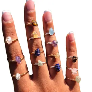 Handmade Crystal Chip adjustable wire ring