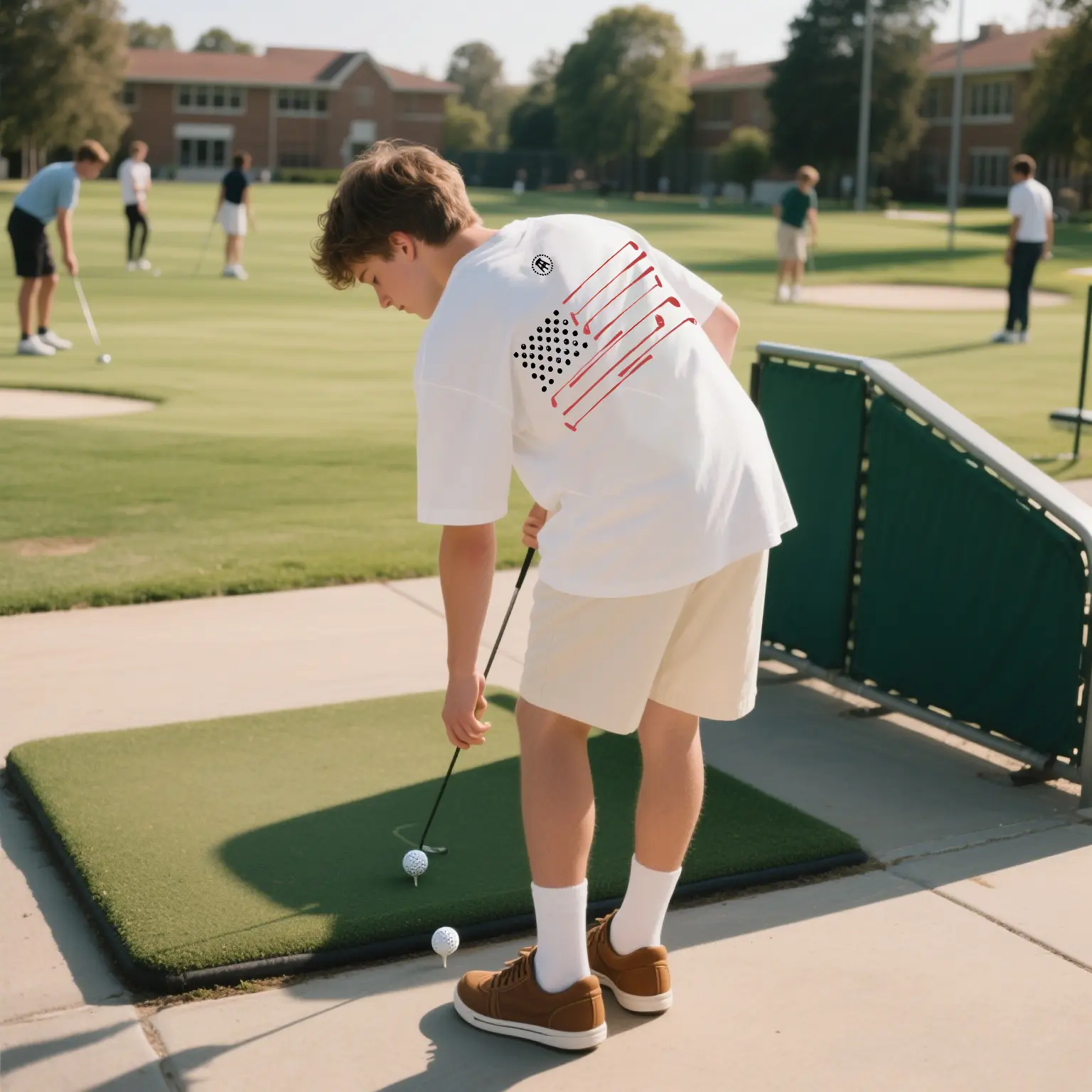Barstool Golf American Flag Tee – Patriotic Golf Shirt with Red Golf Club Stripes & Star Design – Unisex White Summer T-Shirt for Golf Lovers