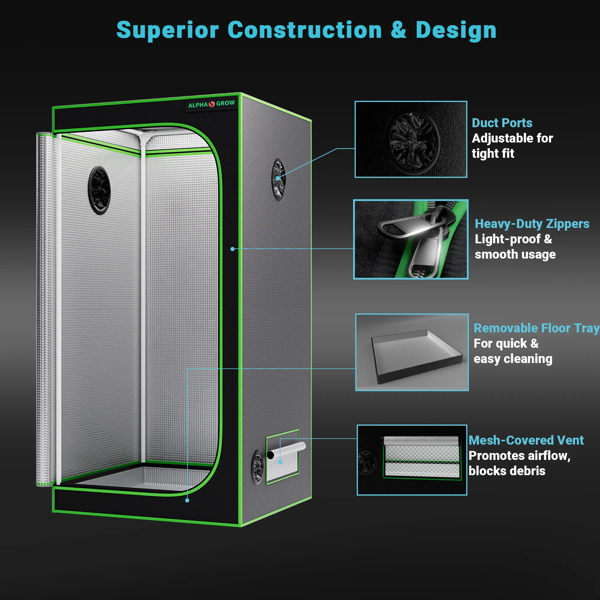 ALPHAGROW 1800D Lightproof Indoor Grow Tent Kit with Full Spectrum LED ...