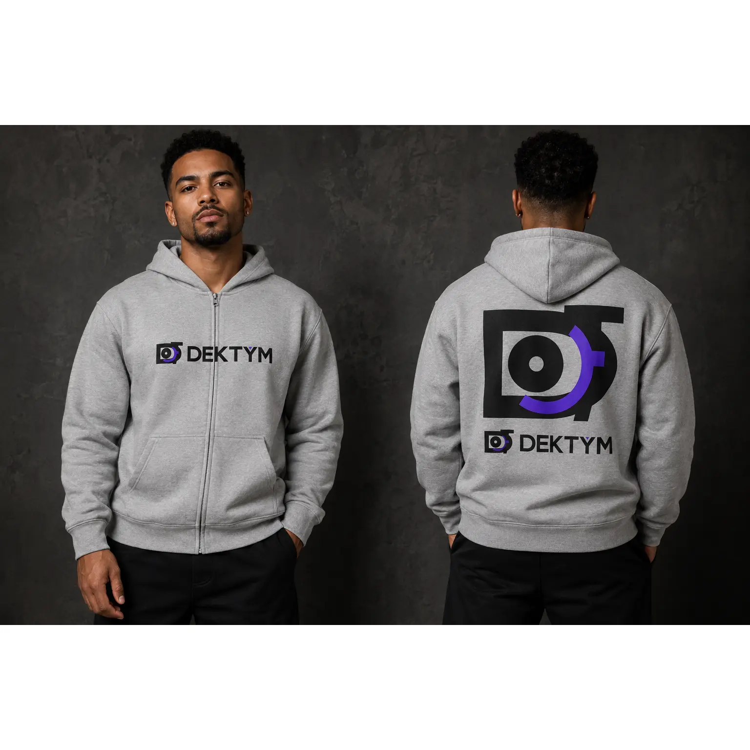 DEKTYM Full-Zip Hoodie — Heather Gray
