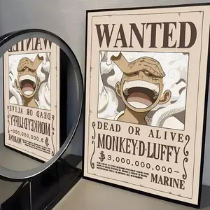 Anime Wanted ONE P-PIECE Poster Waterproof HD Wall Sticker | Self-Adhesive Decorative Art Poster | Fade-Resistant Scratch-Proof for Long-Term Use | Easy to Apply and Clean | for Home Office Bedroom Living Room Kitchen Decor | Gift Idea