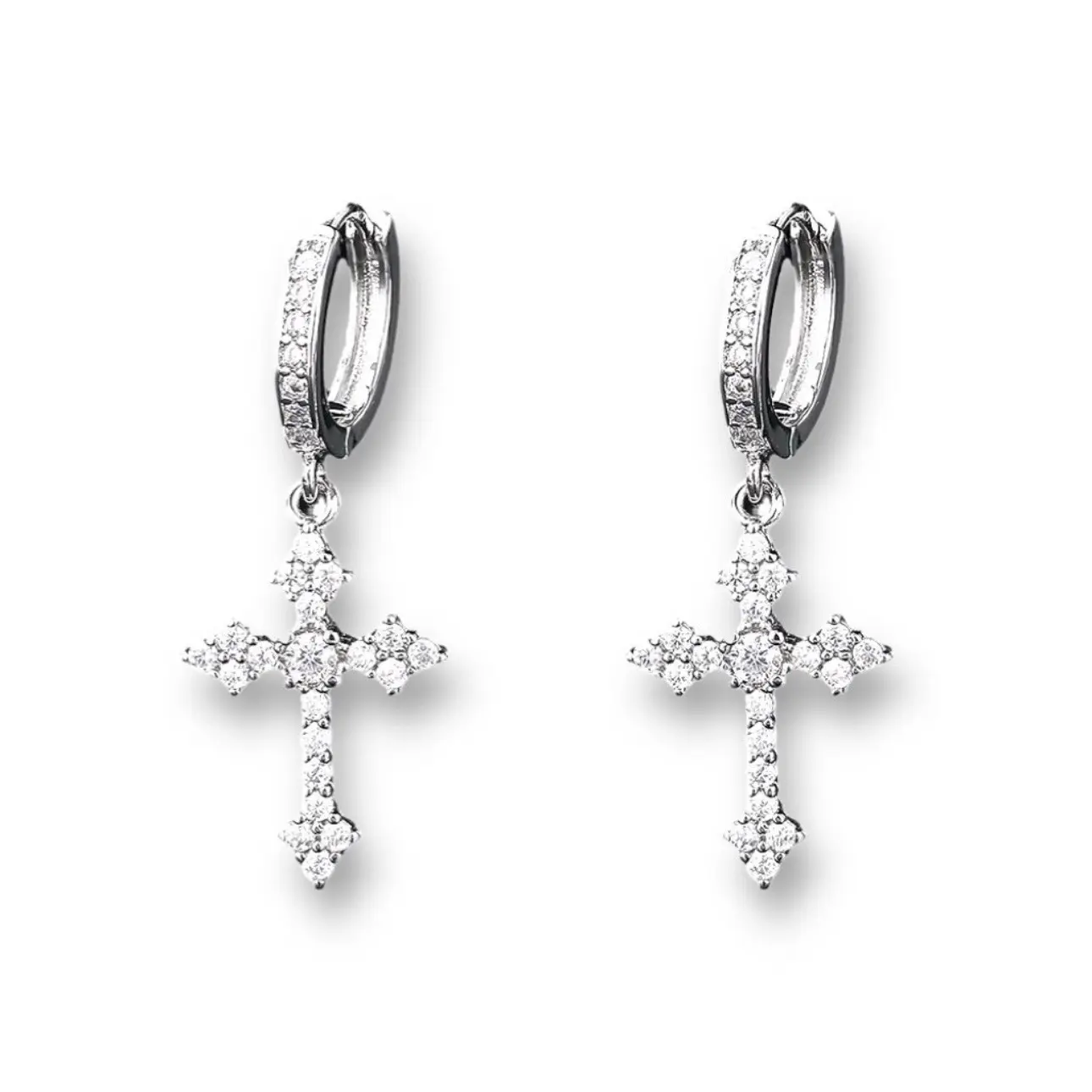 CZ Cross Dangle Drop Earrings for Men Women Streetwear Unisex Hip Hop Style