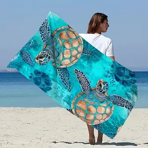 Beach Towel with Vivid Sea Turtle Marine Print – Ultra-Soft, Quick-Drying Microfiber; Versatile for Yoga, Swimming, Fitness, Camping, and Sunbathing; Functions as a Beach Blanket or Yoga Accessory; Modern Style, Quick-Drying Fabric.