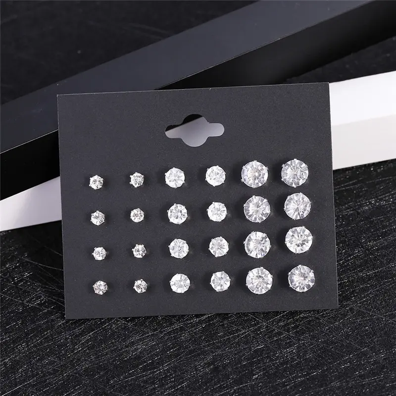 12-Pairs Six Claws Cubic Zirconia Round Stud Earrings Couple Jewelry Sparkling Zirconia Earrings Fashion Women/Men Zirconia Round Stud Earrings Set