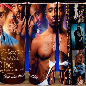 Tupac Shakur Memorial Legendary Rapper Cup Mug Tumbler  20oz Stainless Steel with Slide Closure Lid & Reusable Straw Handmade Drinkware