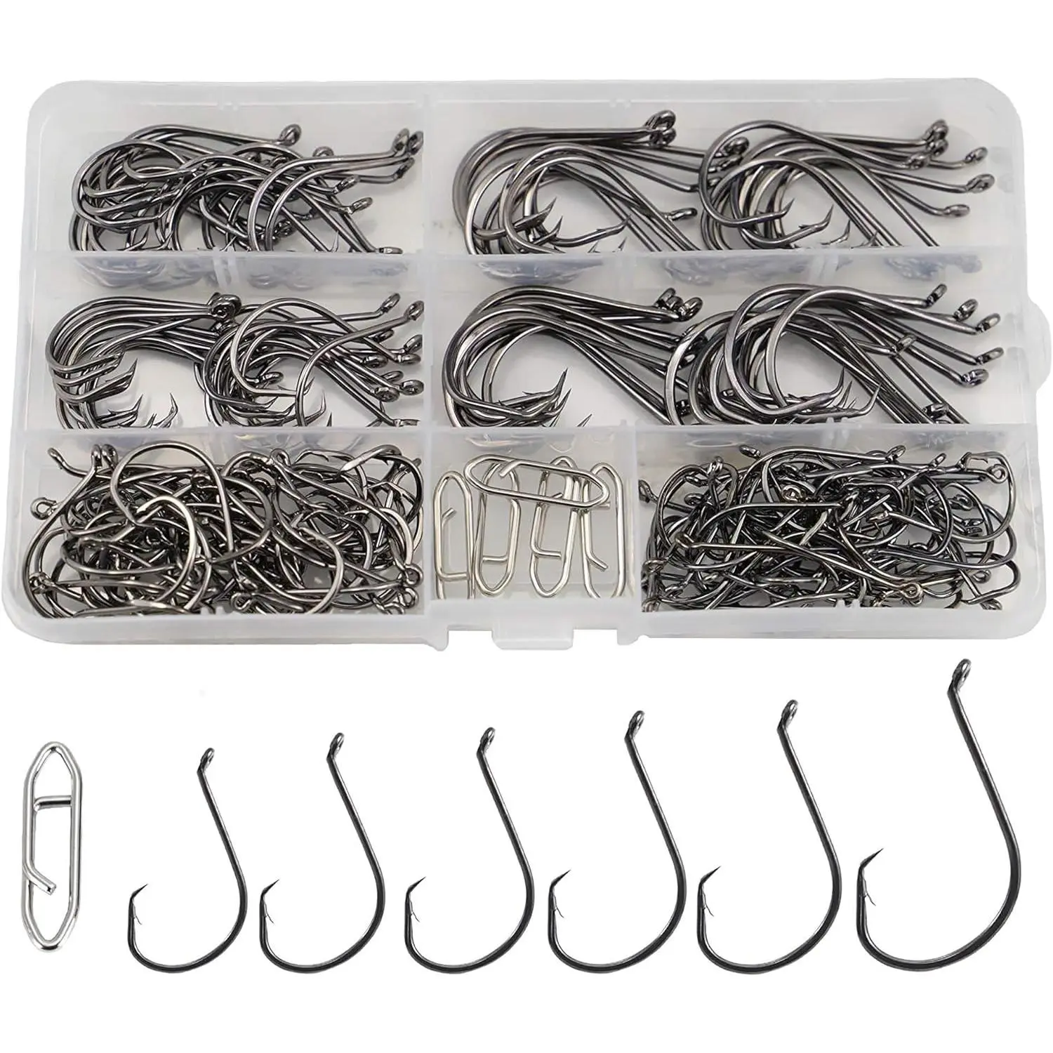 Circle Hooks Saltwater Catfish Bass Fishing Hooks, 180 count Octopus Offset Fishing Hooks with 5 count Power Clips