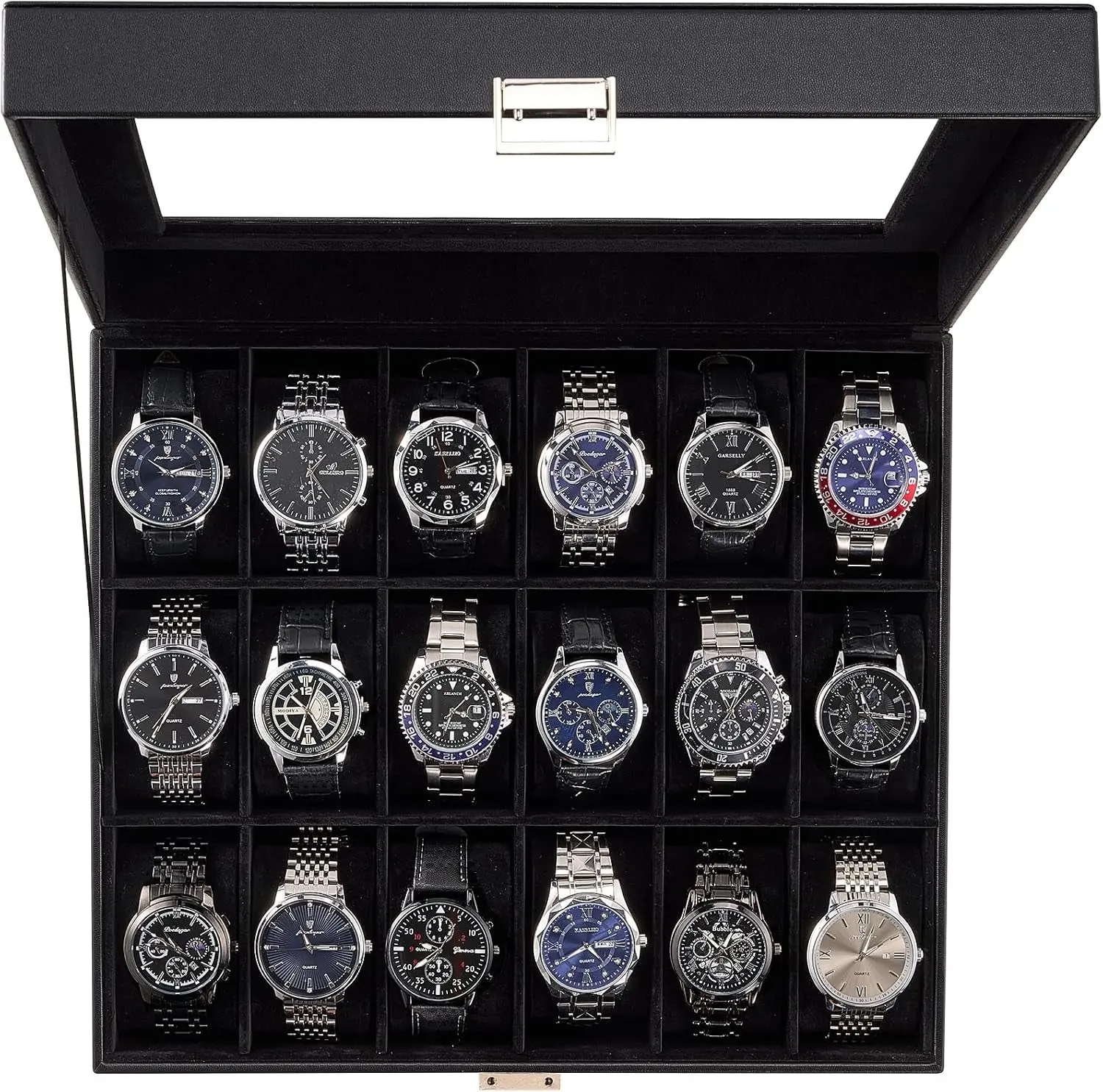 Watch Box Organizer, 18 Slot Watch Display Case, Allblack