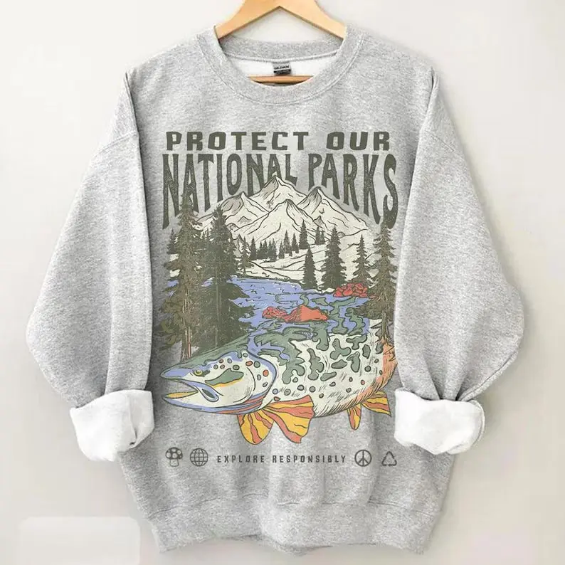 90s National Parks Unisex Sweatshirt, cozy Printify Choice pullover for women, perfect for hiking and camping with a relaxed aesthetic outdoor vibe.