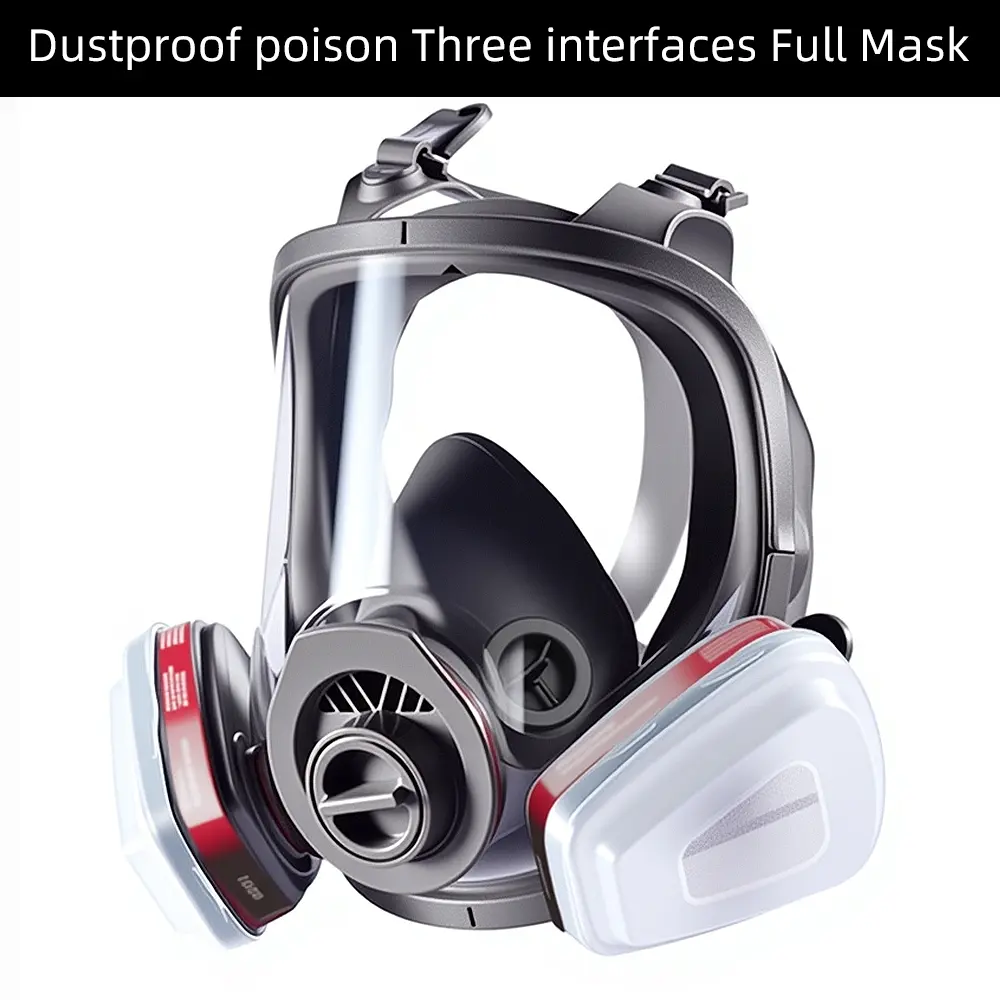 15-In-1 Full Face Respirator Gas Mask, Protective Respirator, Safety Dustproof Gasproof Mask, Organic Steam Breathing Apparatus, Compatible with Particle Filters, Ideal for Painting Welding Polishing Chemical Handling Protection, Safety Equipment