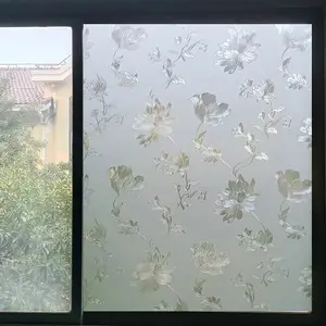 Classic Peony Design Decorative Privacy Window Film, Static Adhesive PVC Glass Sticker, Removable Light Filter for Home Office Bedroom Living Room Kitchen