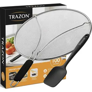Grease Splatter Screen for Frying Pan 13 inch - Stops 99% of Hot Oil Splash - Protects Skin from Burns - Splatter Guard for Cooking - Iron Skillet Lid Keeps Kitchen Clean, includes Silicone Spatula