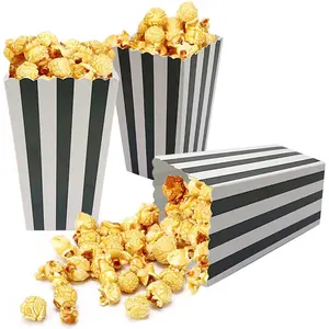24 Pcs Mini Paper Cardboard Popcorn Boxes Containers for Party, White/Black Stripes