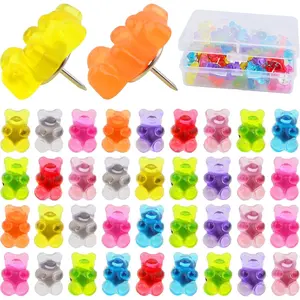 50pcs Colorful Translucent Gummy Bear Push Pins Cute Resin Bear Thumb Tack Decorative Pushpins with A Box for Home Office Bulletin Board Corkboard Hanging Posters