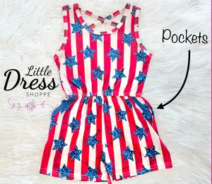 Red Stars and Stripes 4th of July Romper