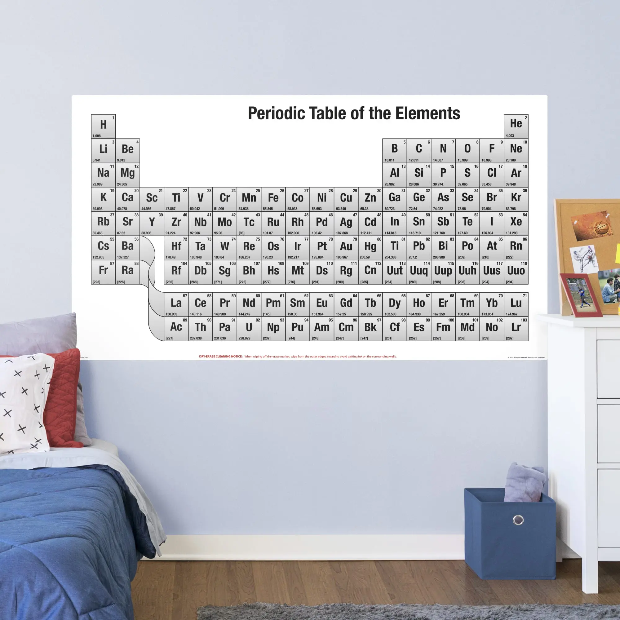 Periodic Table of the Elements Removable Reusable Dry-Erase Vinyl Wall Decal - Classroom Decor, Accent Wall Room Art for Home Use