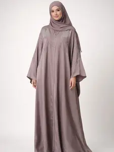 Mauve Crystal Farasha Abaya – Size 54 | Elegant Butterfly Cut with Beaded Detail